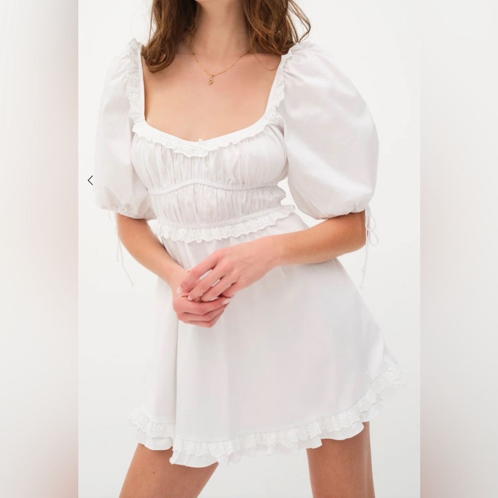 FOR LOVE & LEMONS  Puff Sleeve Eyelet Ruffle White Mini Dress NWT Women’s XL